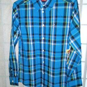 Wrangler Large 10/12 Blue Plaid Boys Shirt New W/Tag